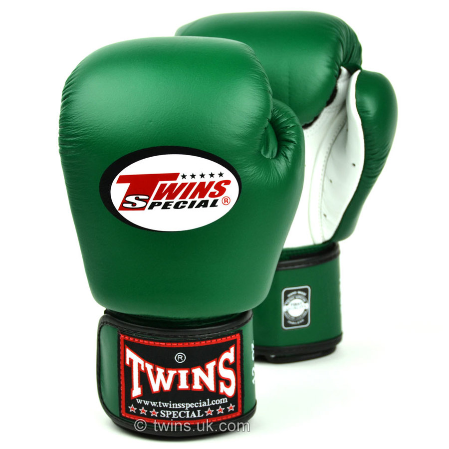 green and white boxing gloves