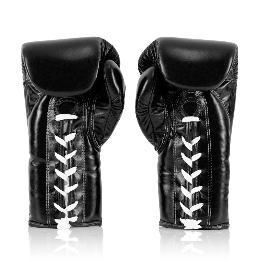 Fairtex Black BGL6 Leather Lace Up Muay Thai Gloves TBS